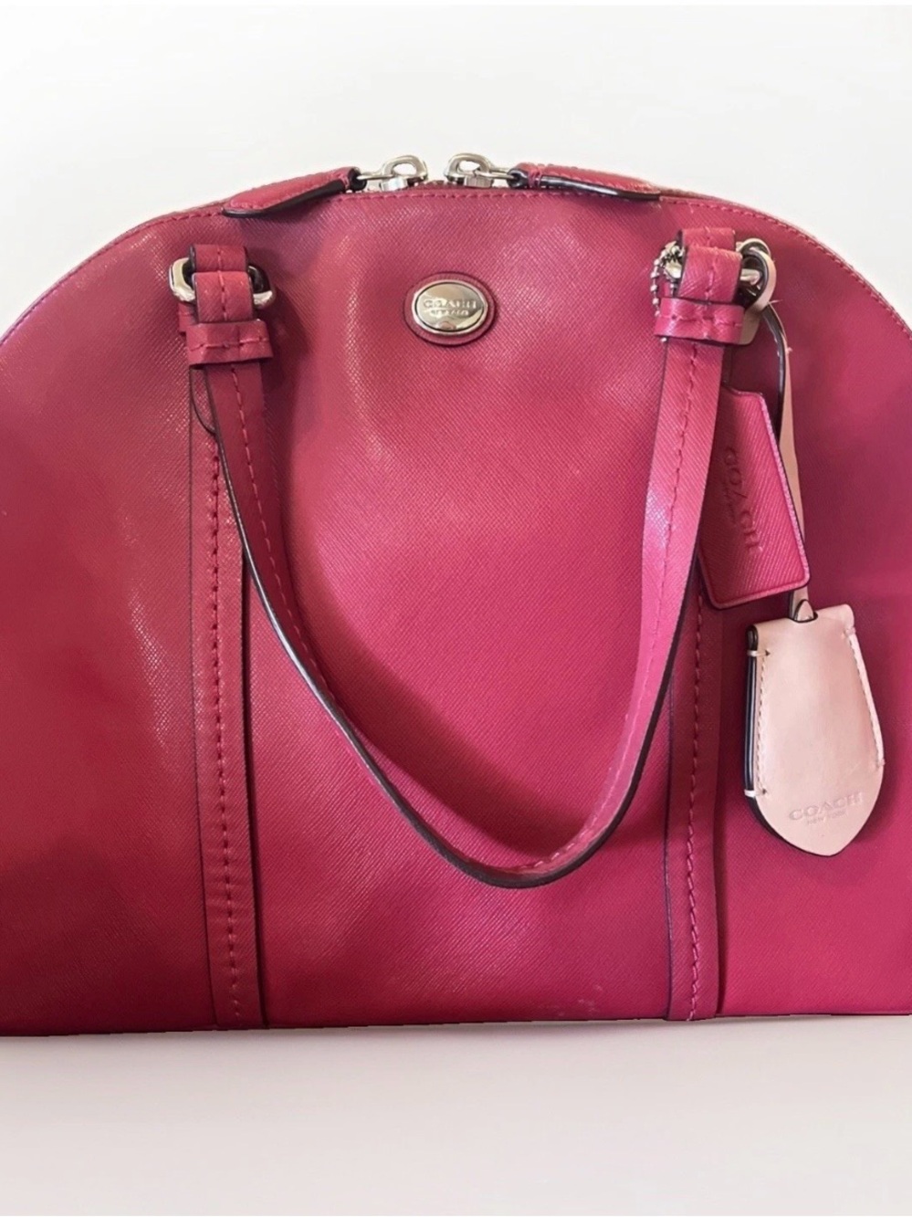 Coach Peyton magenta Dome Satchel Bag - Signature Leather - silver hardware